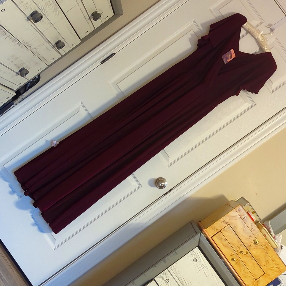 Maroon Wine Red Dress with Butterfly Sleeves